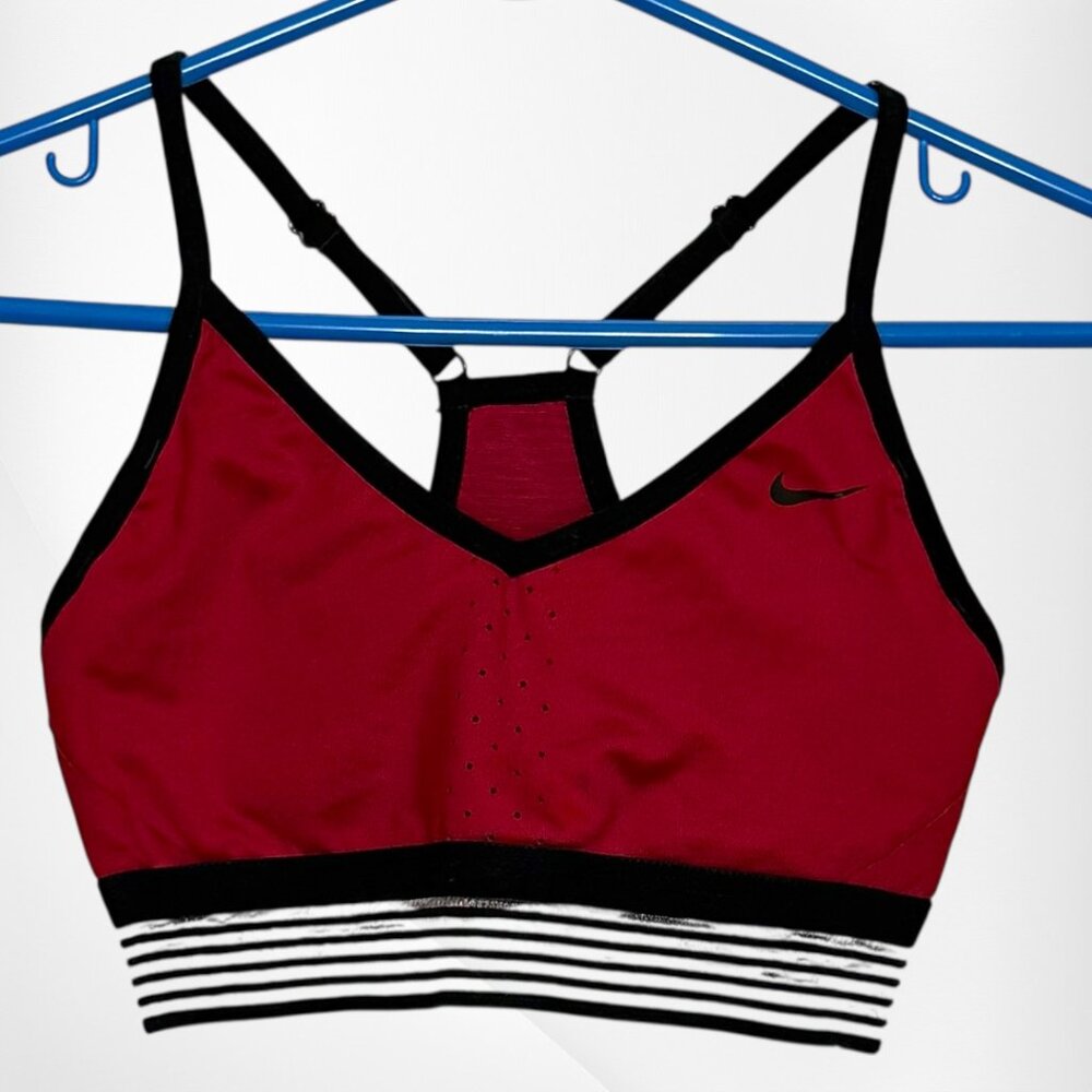 Nike Dri Fit Burgundy Red Black Lined Sports Bra Size S